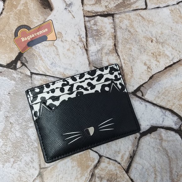 kate spade Accessories - Meow Cat Slim Card Holder Small Wallet Staci Black White Leopard Kate Spade